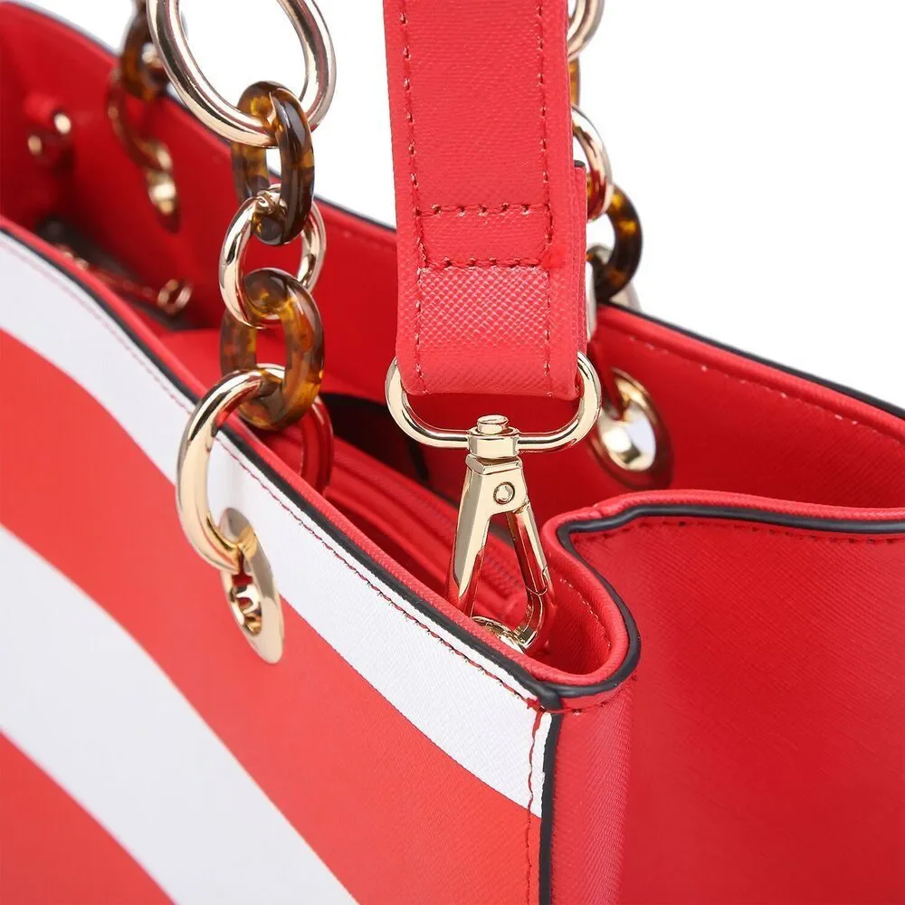 Dasein Saffiano Leather Chain Strap Satchel with Matching Wallet
